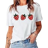 SUWATOIN Women Strawberry Shirts Fruit Lover Berries T-Shirt Gardening Tee Farmer Gardener Gifts Tops