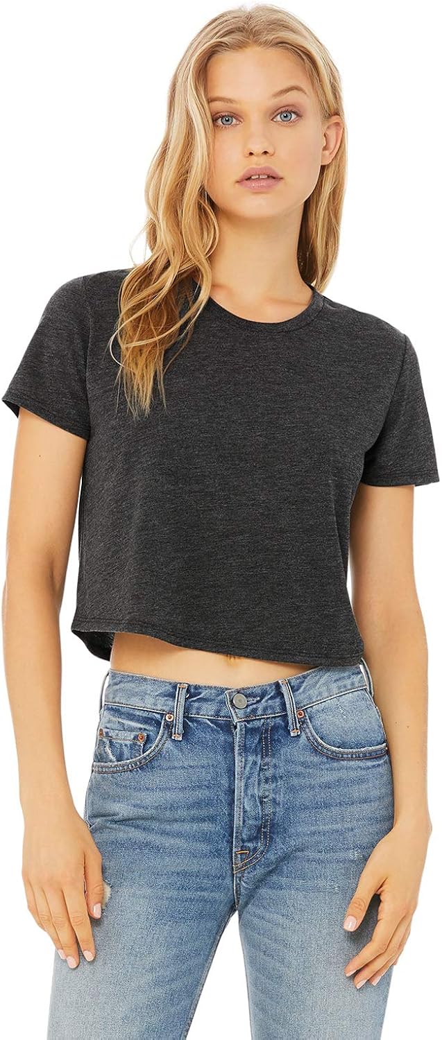 Bella + Canvas - Women’s Flowy Cropped Tee - 8882 - M - Dark Grey Heather