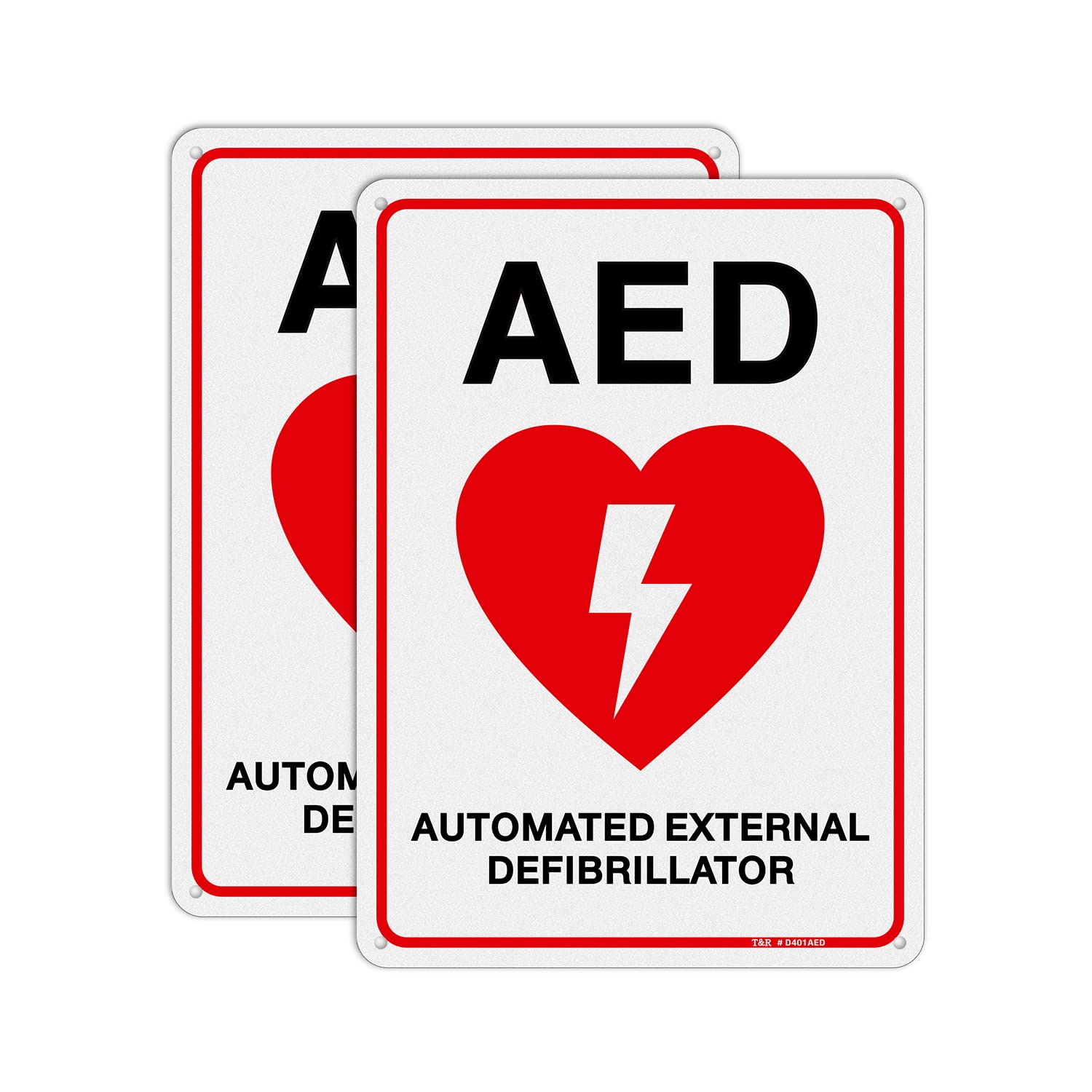 T&R AED Sign - 2 Pack - 10 x 7 Inches Rust Free