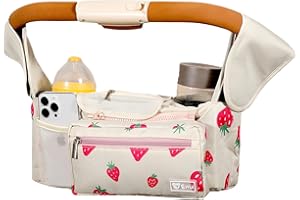 ERRUI Universal Stroller Organizer with Insulated Cup Holders and Detachable Phone Bag,Stroller Caddy Fits for Stroller Accessories like Uppababy, Baby Jogger, Doona, Nuna Stroller (strawberry)