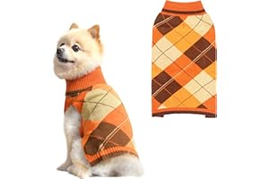 KOOLTAIL Fall Dog Sweater Pet Knitted Clothes - Thanksgiving Classic Plaid Pullover Turtleneck Dog Sweaters with Leash Hole, Thick Cold Weather Pet Outfits for Small Medium Large Dogs Cats Puppy, S
