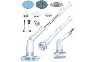 LABIGO Electric Spin Scrubber LA3 Pro, Cordless Bathroom Scrubber with 5 Replacement Head, 3 Adjustable Angle, Household Power Cleaning Brush with Extension Arm for Bathtub Window Car Grout Tile Floor