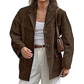 loveimgs Women Retro Brown Faux Suede Jacket Leather Blazer Coat Old Money Aesthetic Fall Jacket Bomber Y2k Oversized