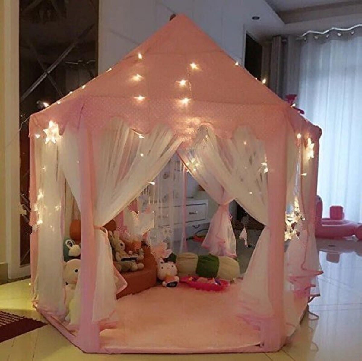 UniqueVC Princess Castle Play Tent With Light - 55"x 53"(DxH), Kids Playhouse for Childs Toddlers Gift/Presents,Balls and Blanket Not Included