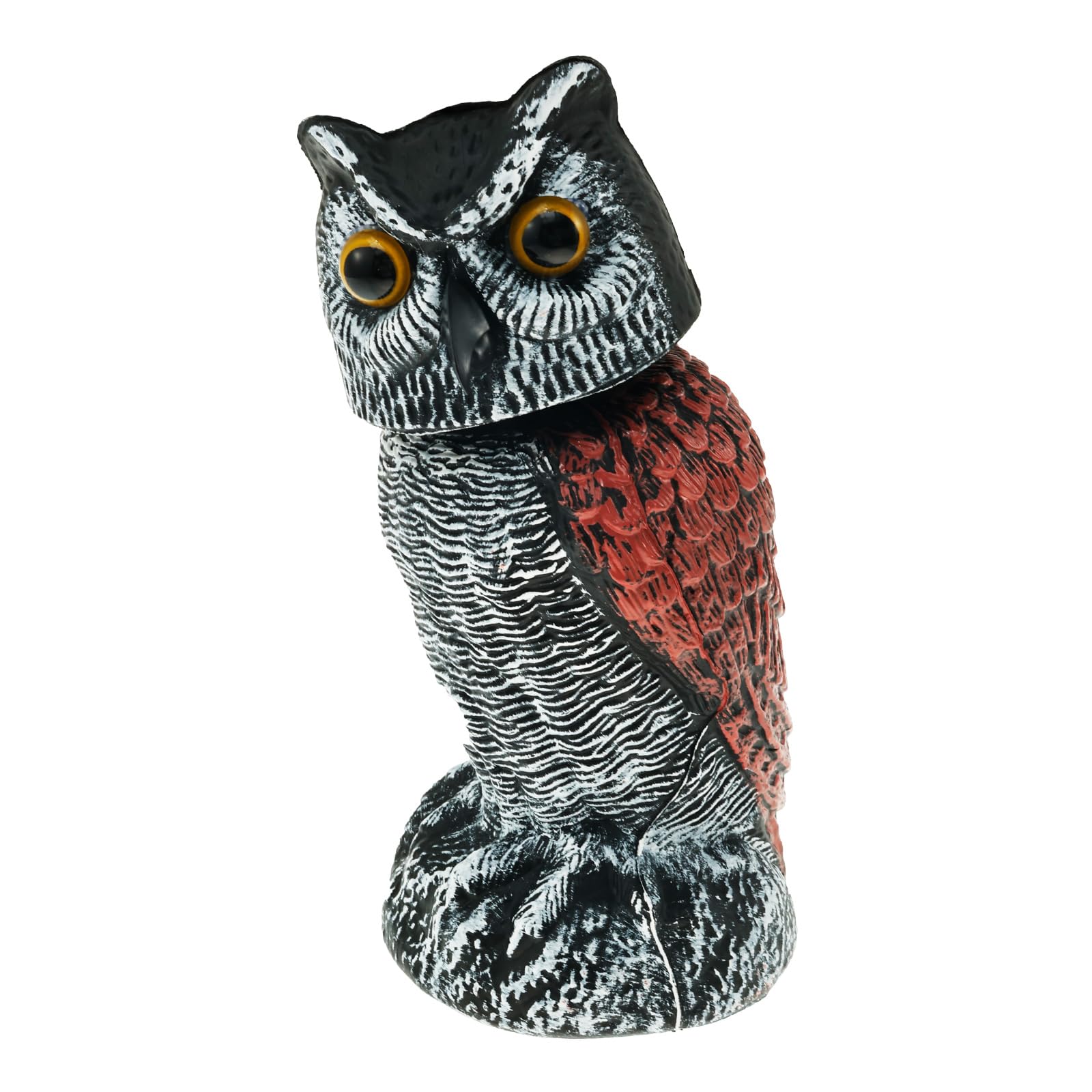 Owl Bird Scarer, Forgery Owl Decoys Simulation Garden Realistic Bird Deterrent with 360° Rotating Head Owls Statue Ornament, to Frighten Birds for Gardens Yard Farm Orchard (Round Ears)