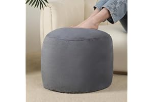 Yueyocici Round Stuffed Pouf Ottoman, Long Faux Fur Poufs with Foam Chunk Filling,20 X 15 Floor Poufs Foot Rest for Living Room, Grey