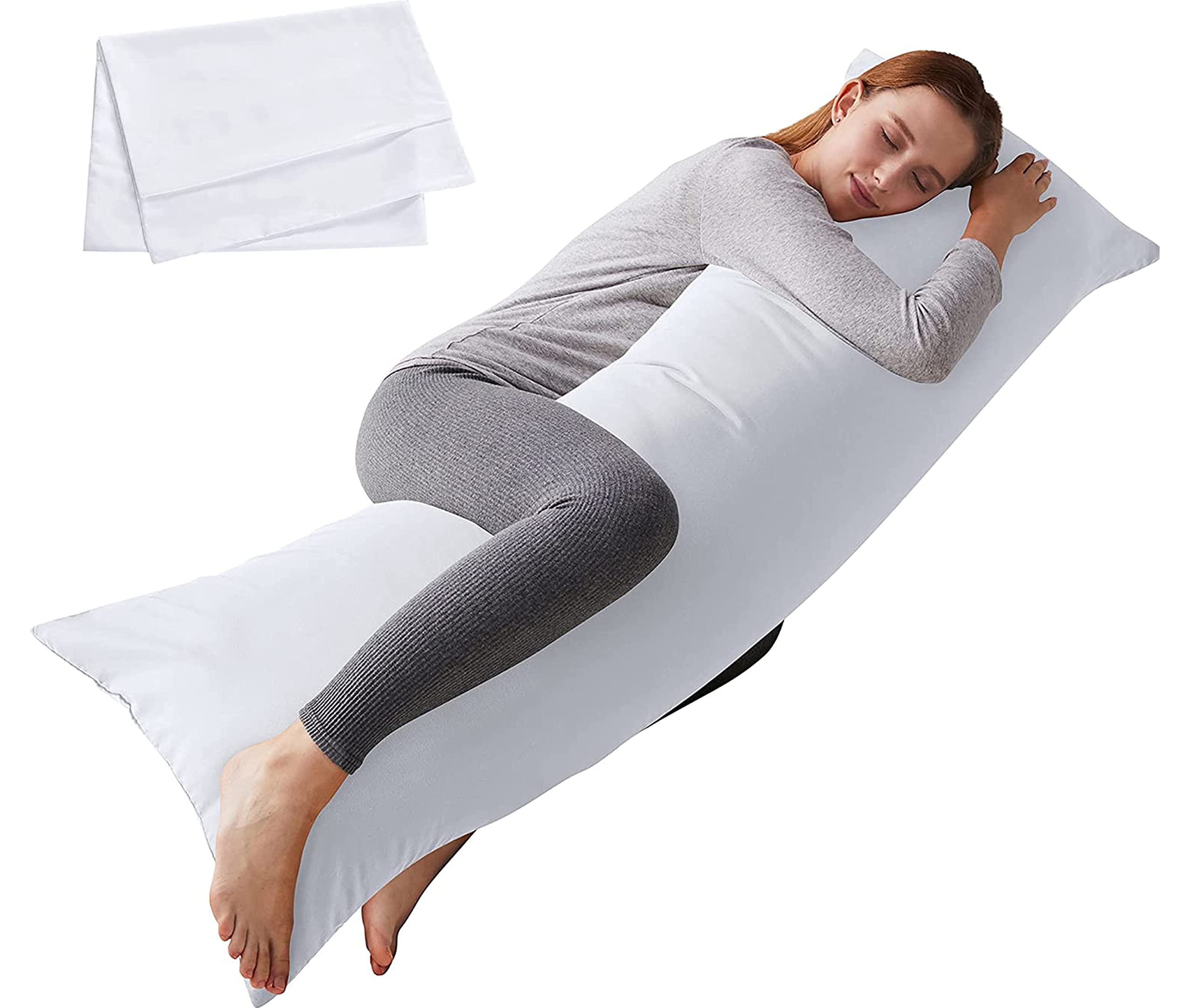 ELNIDO QUEEN Body Pillow with Pillowcase - Soft Long Bed Pillow for Adults - Breathable Full Body Pillow Insert for Sleeping, 20x54inches - White