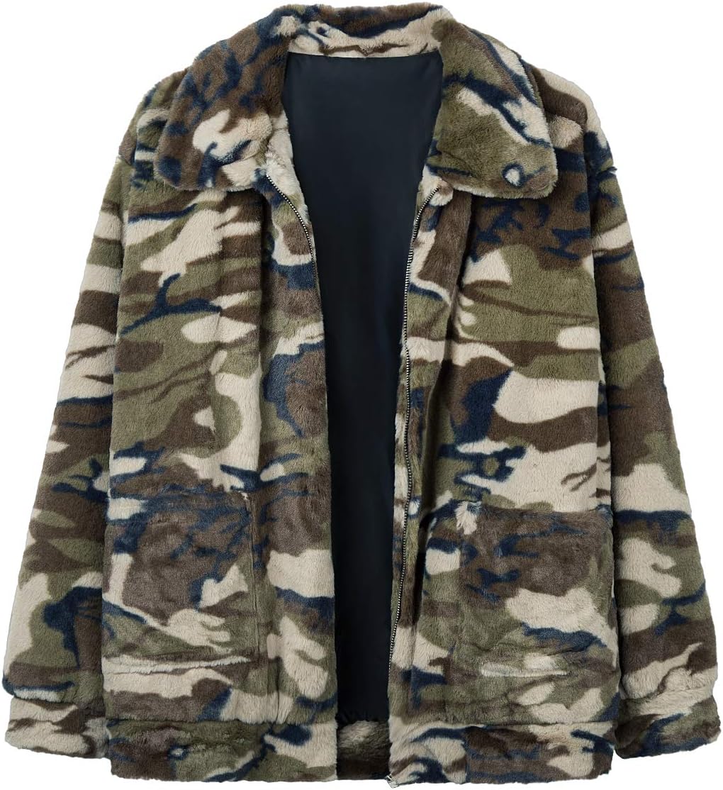 CHOiES record your inspired fashion Women's Lapel Long Sleeve Faux Shearling Coat Winter Boyfriend Winter Faux Coat