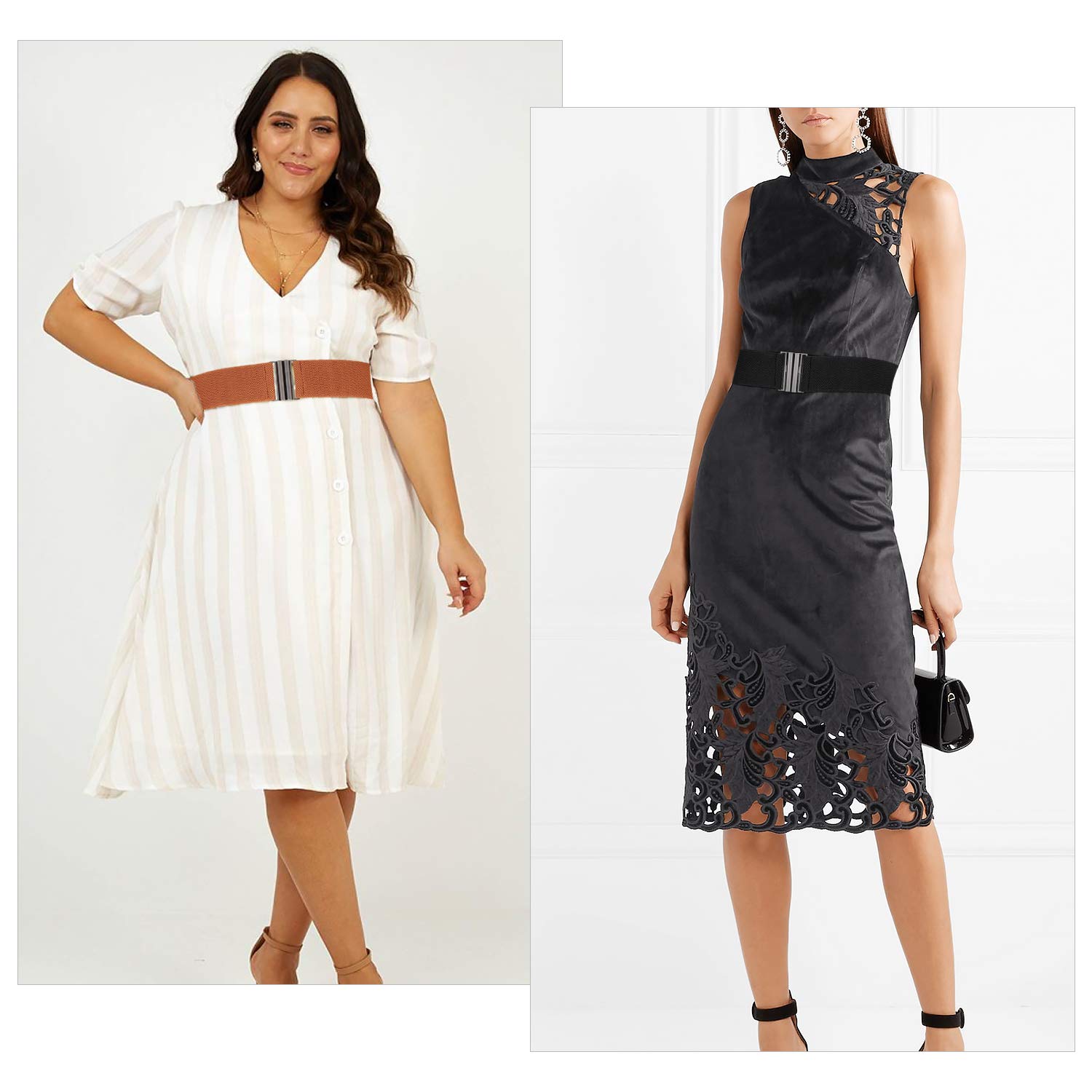 Women Vintage Elastic Wide Waist Belt Stretchy Trimmer Waistband for Dress