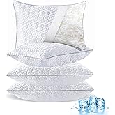 Cooling Pillows Queen Size Set of 4, Shredded Memory Foam Pillows, Adjustable Firm Bed Pillows Cool Cold Pillow for Hot Side Back Stomach Sleepers with Removable Washable Cover, 20" x 30", White