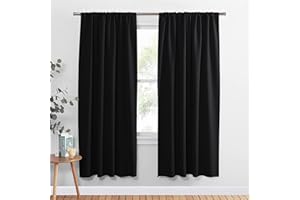 PONY DANCE Blackout Curtains for Bedroom 72 inch Long - Solid Rod Pocket Thermal Insulated Panels for Living Room, Black Out Energy Efficient Window Drapes, 42-inch by 72-inch, Black, 2 Pieces