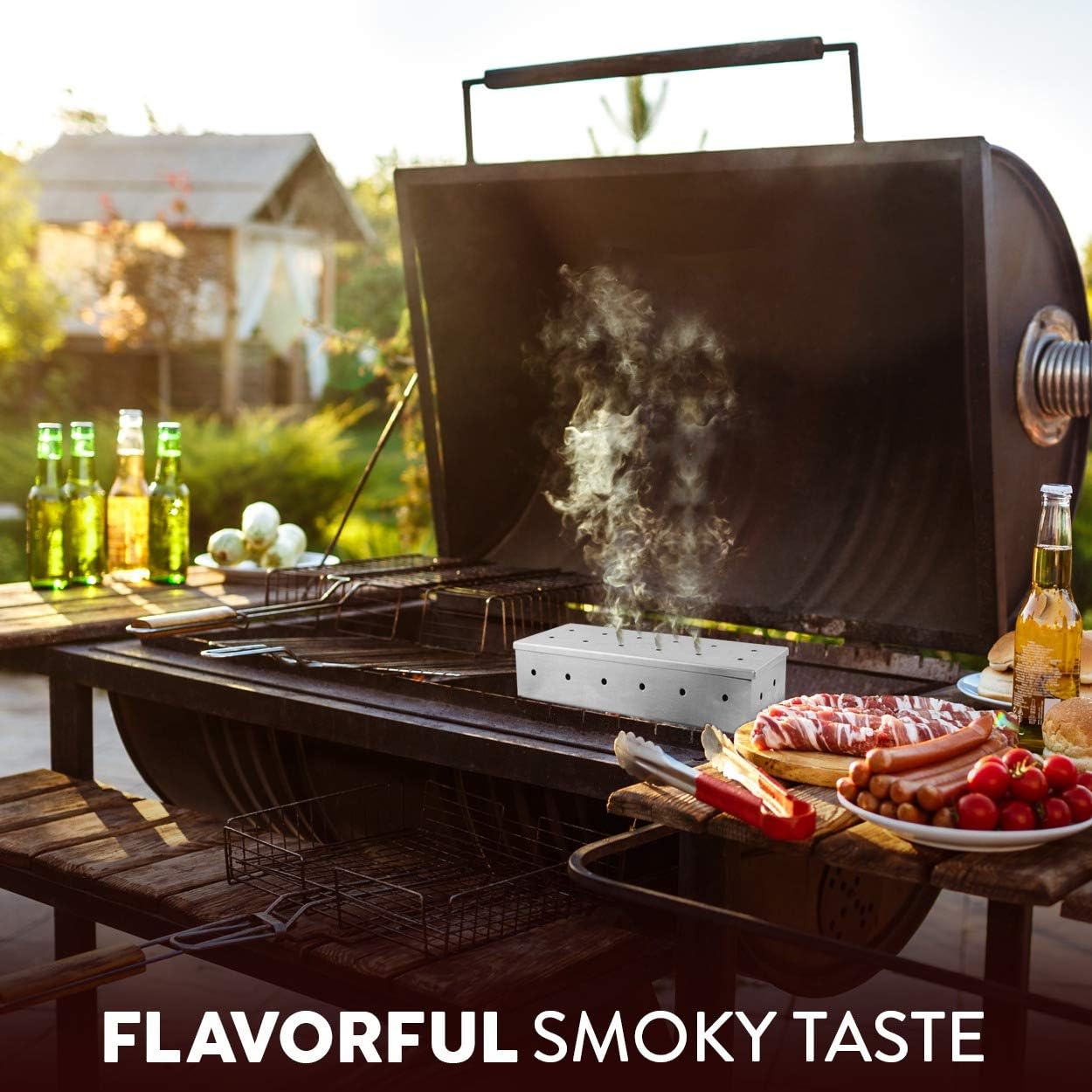 Kaluns Smoker Box, Gas Grill Smoker Box or Charcoal Grill Box, Works with Wood Chips, add Delicious Smoked Flavor to Your Meat, Hinged Lid Thick Stainless Steel Warp Free Grill Accessories: Garden & Outdoor