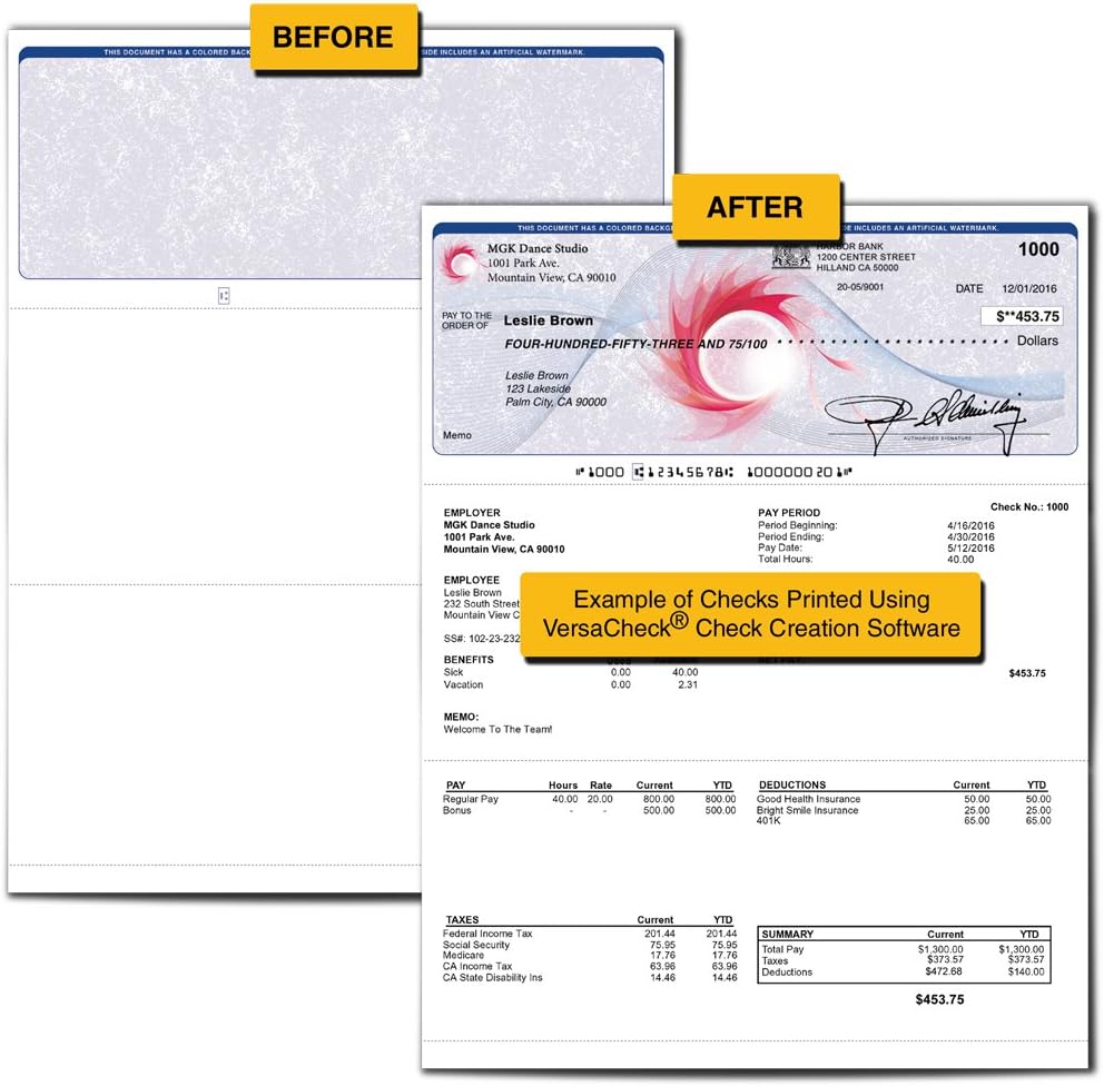 VersaCheck ValueChex - 500 Blank Business Voucher Checks - Blue Classic - 500 Sheets Form #1000 - Check on Top : Office Products