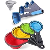 Collapsible Measuring Cups and Spoons Set with Funnel, 9-Piece, Silicone | Cute BPA-free Kitchen Set, No-mess Pouring, Heat-resistant, Space Saving, Collapses Flat, Fits RVs, Campers, Dorm Rooms