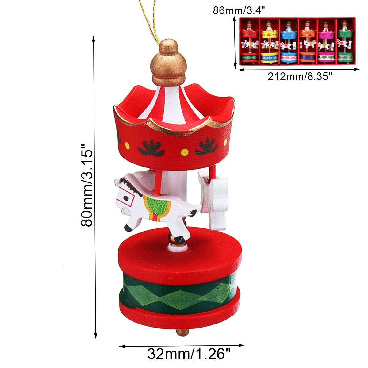 Jeteven 6er Set Geburtstagfeier Anhänger Mini Karussell Pferd Holz Basteln Valentinstag Deko für Kinder Mädchen Holzanhänger Geburtstag Geschenk Rot