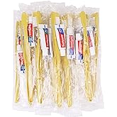 Xuezoioy Disposable Toothbrushes with Toothpaste,200 Pack Yellow Hollow Individually Wrapped Disposable Travel Toothbrushes Kit in Bulk for Homeless,Nursing Home,Hotel,Charity