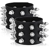 YBEATY 2 Pcs Studded Bracelet Gothic Punk Rock Spiked Bracelets Exaggerated Black Leather Rivet Wristband Adjustable Wrap Wide Strap Button Metal Wristband for Halloween Party Decor Men Women