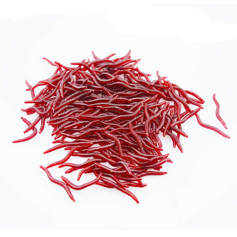 Senven artificial earthworm, Biomimetic Soft Silicone Earthworm Baits Worm Fishing Lures Simulation Red Worms plastic Green Environment Strong Temptation Bait Fake RedWorm - 100Pcs
