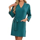 U2SKIIN Womens Tencel Cotton Kimono Robe, Soft Lightweight Short Bathrobe, V-neck Spa Loungewear with Pockets