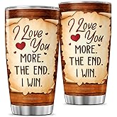 JENOIS Romantic Gift for Husband or Wife, I Love You More Funny Saying 20oz Stainless Steel Tumbler, Insulated Travel Cup for Couples, Anniversary, Valentines Day, Birthday Present Idea
