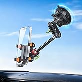 MAGIC JOHN Metal Car Phone Holder 360&deg; Rotation Suction Mount Windshield | All-Metal Build With Enhanced Suction Cup, Adjustable Clamp Arms, Compatible With iPhone Samsung &amp; All Smartphones