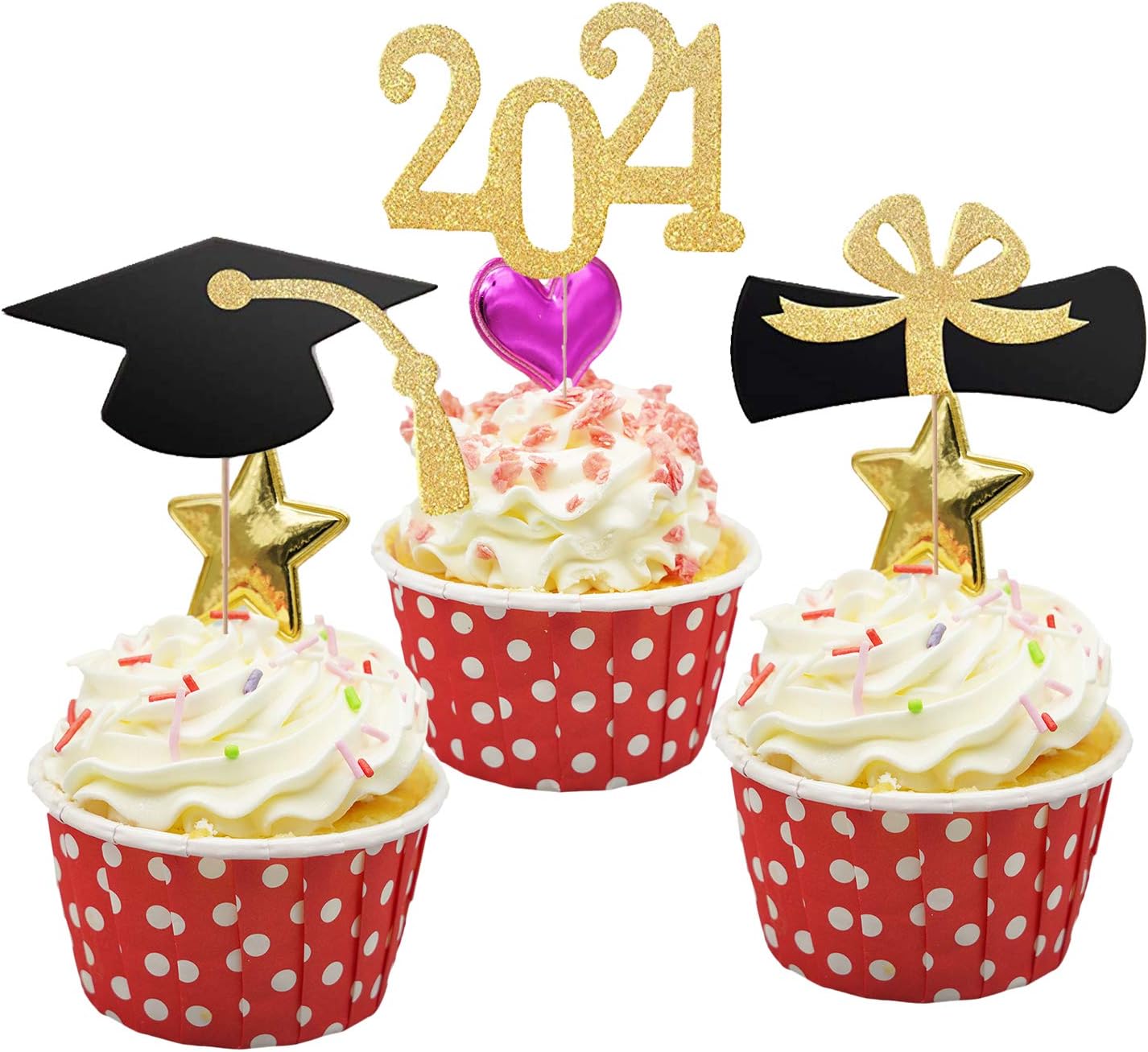 Antook 2021 Graduation Cupcake Toppers,Food Appetizer Picks For Graduation Party Mini Cake Decorations Diploma, 2021 Class Grad Cap Set Pack of 48