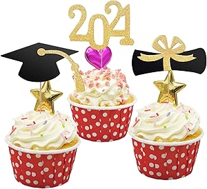 Antook 2021 Graduation Cupcake Toppers,Food Appetizer Picks For Graduation Party Mini Cake Decorations Diploma, 2021 Class Grad Cap Set Pack of 48