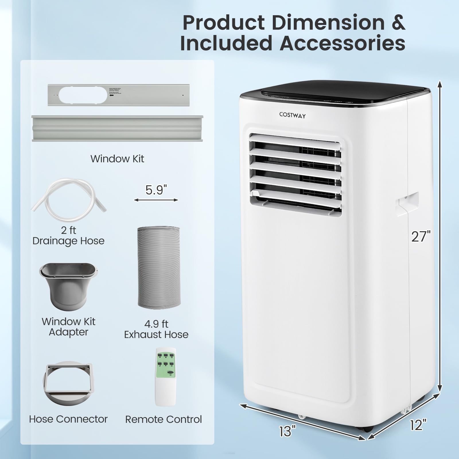 COSTWAY Portable Air Conditioner, 9000 BTU Portable AC with Builtin