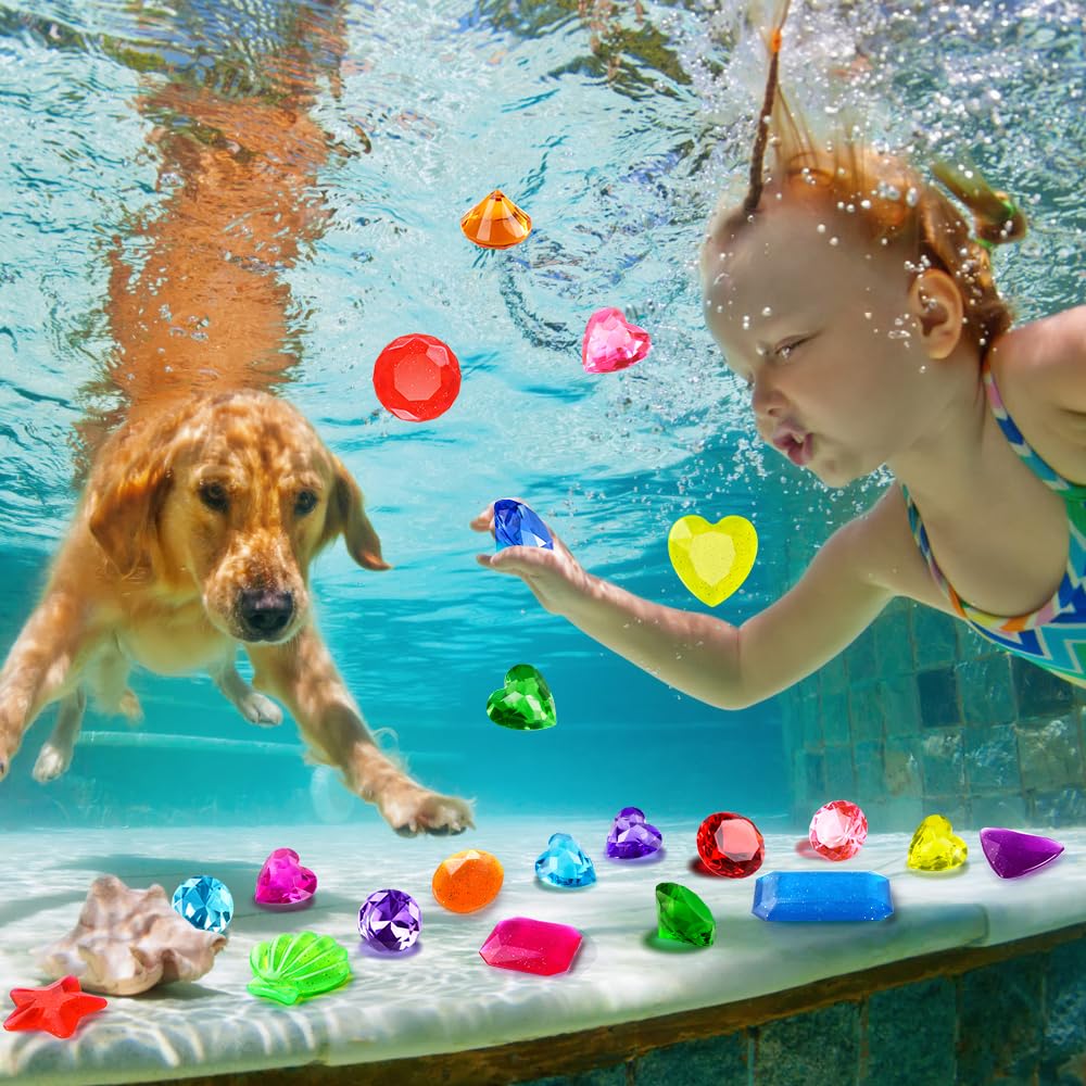 18PCS Diving Gem Pool Toys, Acrylic Big Colorful Diamonds Pirate Treasure Diving Gems Underwater Swimming Toys for Kids Summer Pool Beach Party Favor Games Present