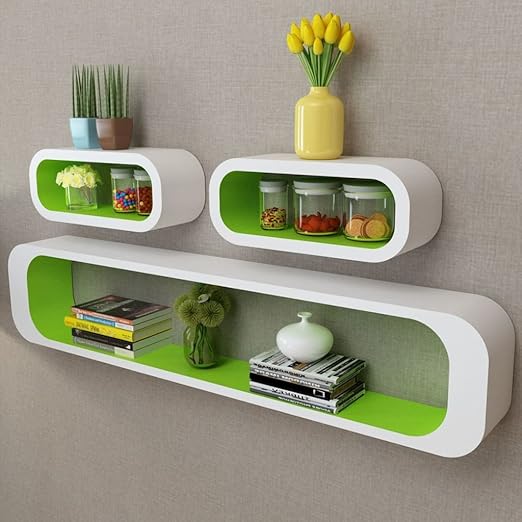 Amazon Com Lechnical Set Of 3 Mdf Hanging Shelves Cube Shelf Wall Shelf For Books Dvd Free Standing Wall Board Bookcase Floating Shelves White Green Home Kitchen