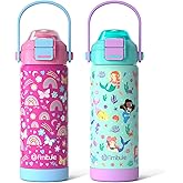 Kids Insulated Water Bottle with Pop-Open Straw & Spout 2-in-1 Lid, 18oz Leak Proof 18/8 Stainless Steel Vacuum Tumbler, BPA-Free Kids Cup For Travel School Boys Girls Toddler, Rainbow & Mermaid