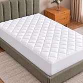 Twin Mattress Pad, Quilted Mattress Protector Topper fits 16" Deep Pocket | White, Soft Breathable Fitted Mattress Cover, Noiseless, Machine Washable for Home &amp; Hotels by Utopia Bedding