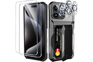 ChuoHoy Case Wallet for Apple iPhone 15 Pro Max Case with Card Holder Accessories, with 2 Pack Screen Protector 2 Pack Camera Lens Cover Protective, Cute Phone Case Woman Men Women Black