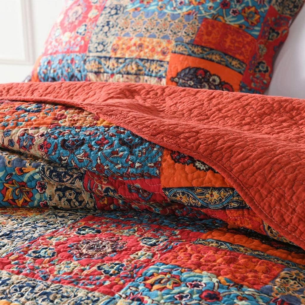 Qucover 3 PCs Quilted Bedspreads Soft Cotton Microfiber Patchwork Quilt Bedspreads King Size 230x250 cm - Image 4