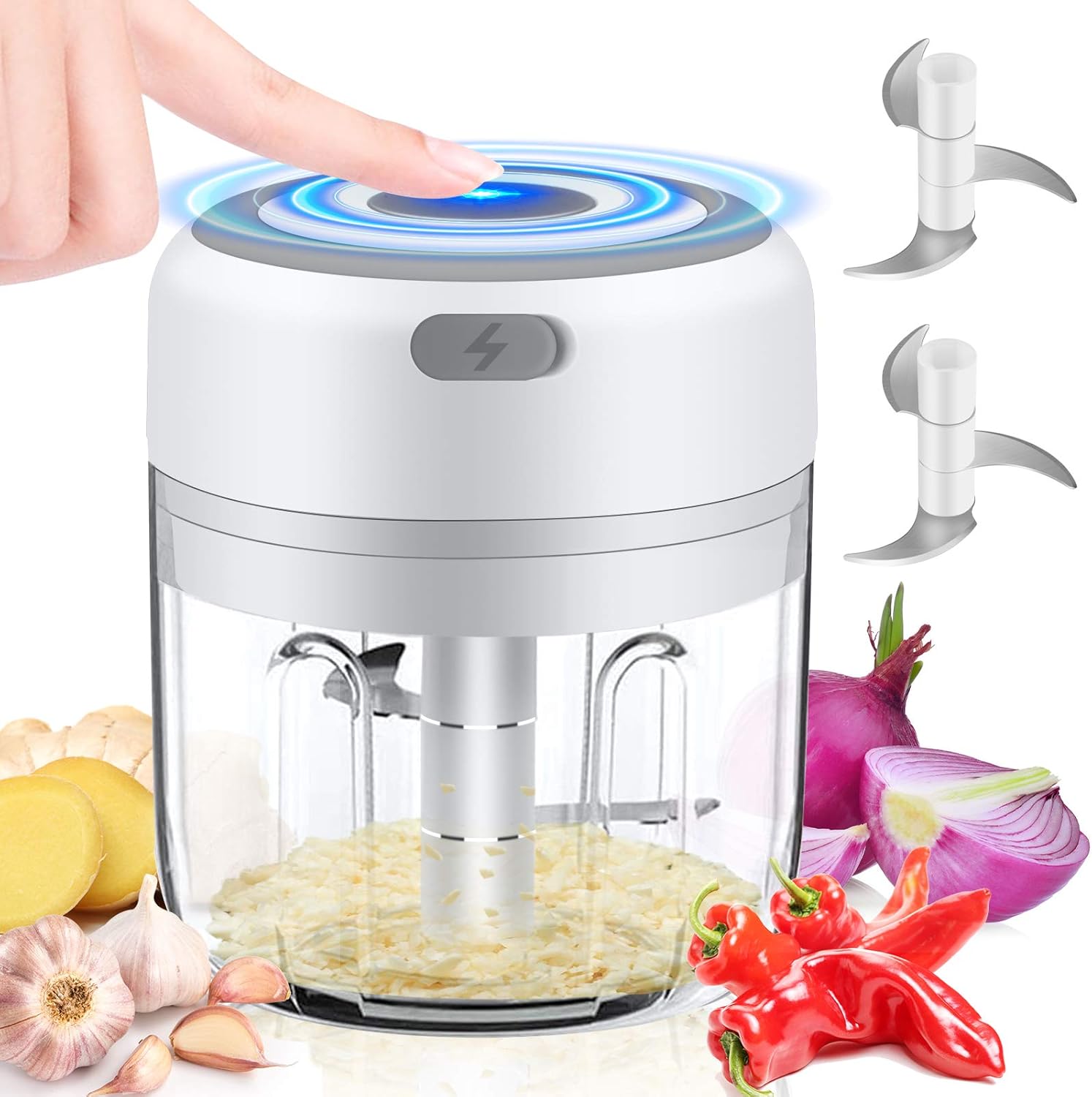Mini Electric Food Chopper, Wireless Portable Electric onion Chopper, 250 ml Enhanced Power Waterproof Vegetable Chopper for Garlic/Onions/Pepper/Ginger/Meat/Nuts/Fruits