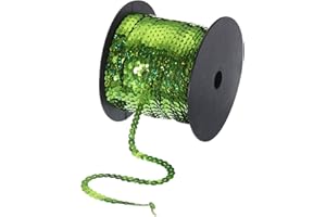 MECCANIXITY 100 Yards x 0.24 Inch Flat Sequin Strip Laser Sequins Fabric Paillette Spangle Sequins Trim for Crafts DIY Sequin Fringe Sewing Bling Light Green