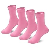 4-Pack Combed Cotton Viscose Kids Casual Socks Cool Crew Fashion Neon & Solid Colors Dress Socks Elastic Fit for Girls Boys