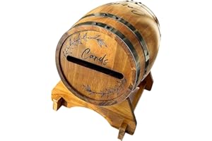 SM SunniMix Wooden Wedding Card Box for Party Envelope Box Whiskey Barrel Card Holder with Base for Graduation Birthday Decor