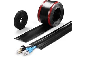 ZHIYO 8.2Ft Cord Cover Floor, PVC Cord Covers for Wires on Floor, Soft Floor Cable Cover Cord Hider, Floor Cable Management Cable Protector for Commercial Office Carpet/Floors/Wall Black