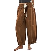 Himosyber Womens Baggy Wide Leg Pants Casual Loose Elastic Drawstring Waist Harem Pants with Pockets