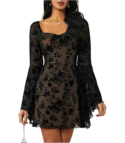 Puff Sleeve Mini Dress Women's Fairycore Square Neck Dress - Short Puff Sleeve A-Line Mini Dress Women's Puff Sleeve Dress