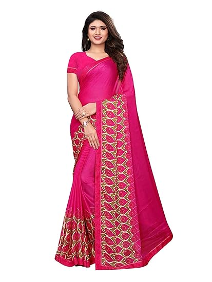 RAJESHWAR FASHION WITH RF Womens Georgette Saree With Blouse Piece (A30 PINK_Pink)