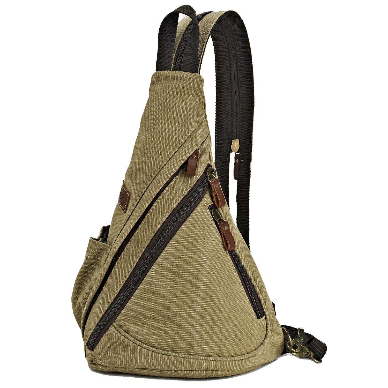 Poeyleja Canvas Sling Bag Convertible Crossbody Bag Chest Bag Shoulder Backpack Casual Daypack for Men Women Outdoor Cycling Hiking Travel (Khaki)