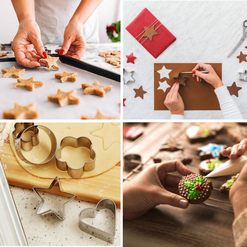 Ertek Biscuit Cookie Cutters Set- 24 Pieces Small Assorted size Stainless Steel Plain Edge Geometric Cutters for Kitchen, Baking, Dessert Plating Design and Molding Cake Decoration