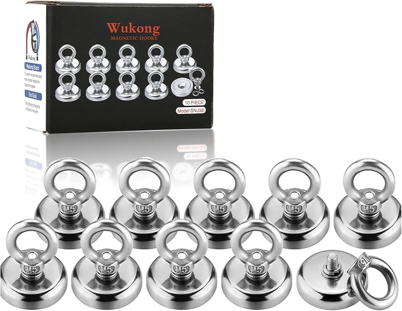 Wukong Neodymium Magnetic Hooks 84LB Pull Force Heavy Duty Eyebolt Multi-Use 10
