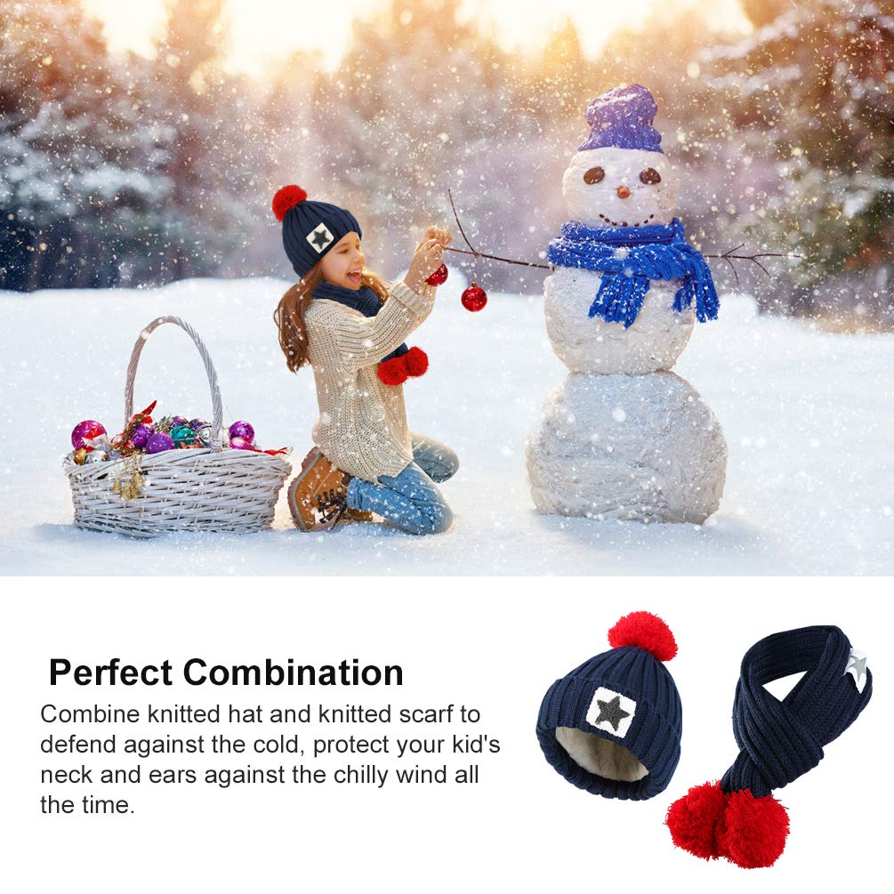 VBIGER Kids Winter Hat Scarf Knitted Set Aged 4-8