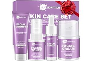 FULLLIGHT TECH Skin Care Set,Anti-aging Beauty Gift Sets for Women Teens Girls,4 Pcs Gentle Facial Skin Care Kit with Cleanser, Toner,Serum, Face Cream Travel Skincare Kit,TSA-friendly Face Care Stocking Stuffers