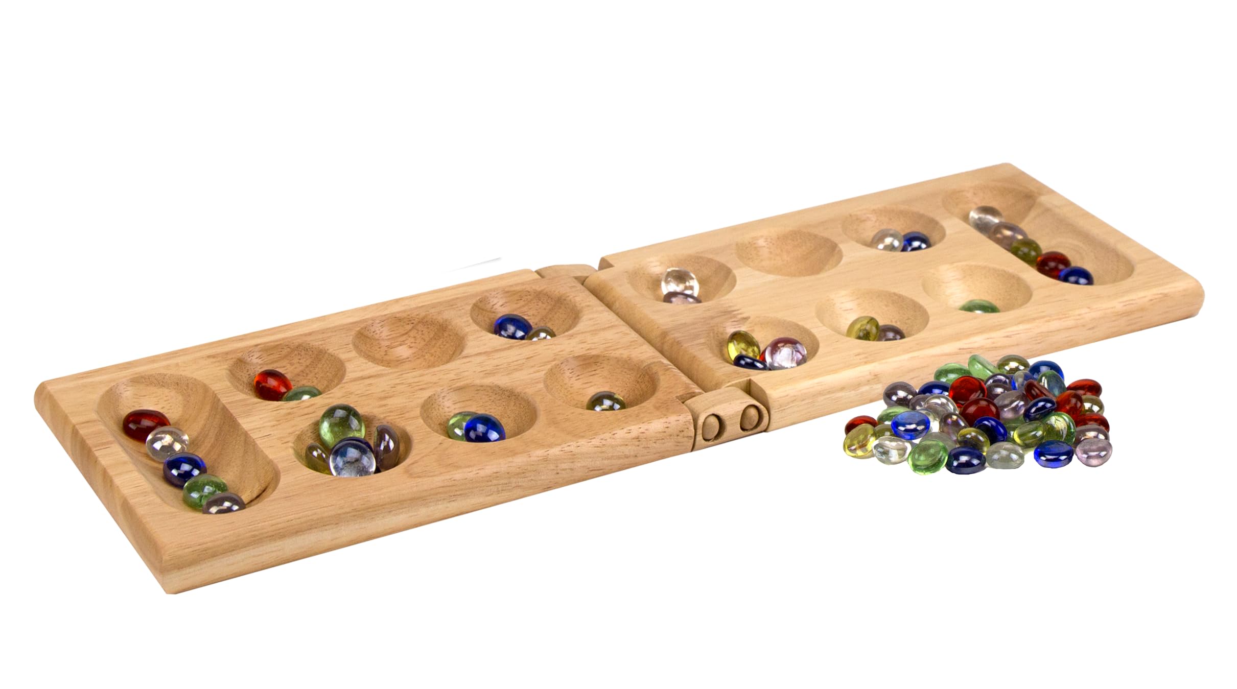 Pressman Mancala Board Game | Fun Classic Table for Adults & Kids | Includes 48 Plastic Mancala Stones and Wood Hinged Playing Board | 2 Players, Ages 6+