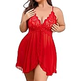 Avidlove Plus Size Lingerie for Women Sexy Lingerie Dress Lace Babydoll Lingerie V-Neck Open Front Strap Nightdress