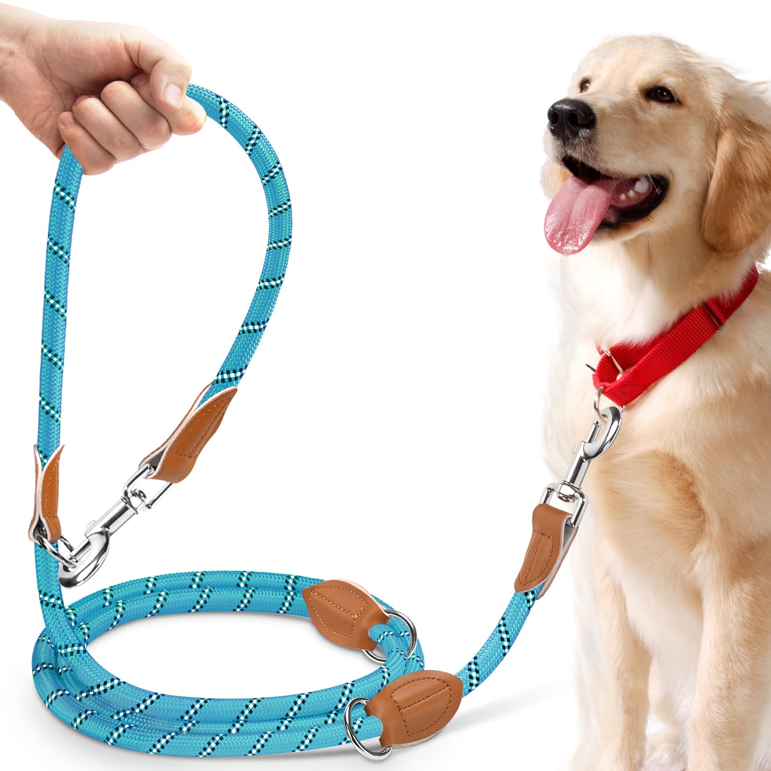 PETCOOZ Training Lead for Dogs, 3M Adjustable Double Ended Dog Lead for Medium Large Dogs, Professional Reflective Stop Pulling Control Leash, Hands Free Dog Leads for Running Walking, Light Blue